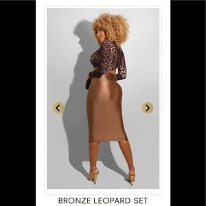 Two piece set: leopard crop top & bronze skirt